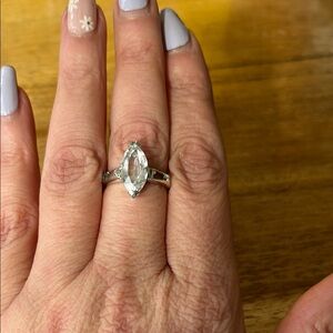 Sterling Silver Marquise-Cut CZ Solitaire Ring Estate find sz 6- 6.5